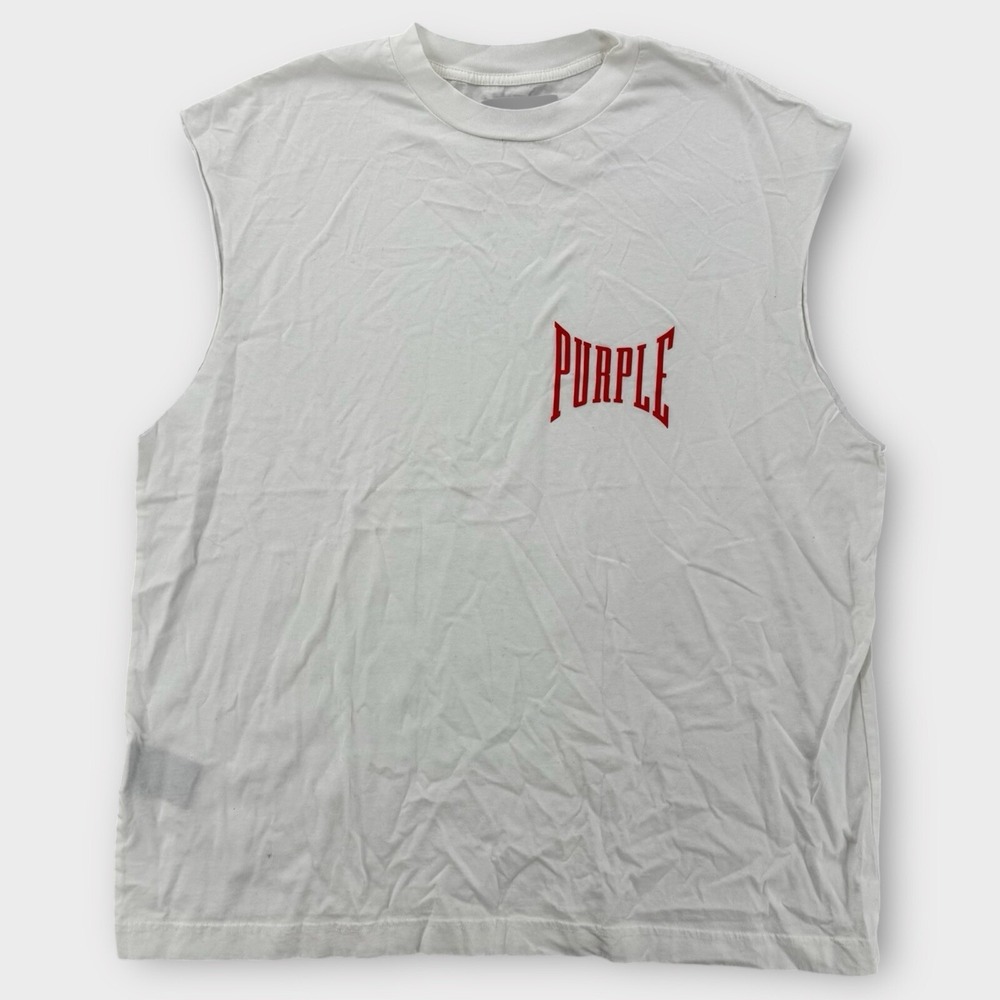 Purple Brand Shirt Mens Small Tank Top Spell Out White Sleeveless Oversized Crew